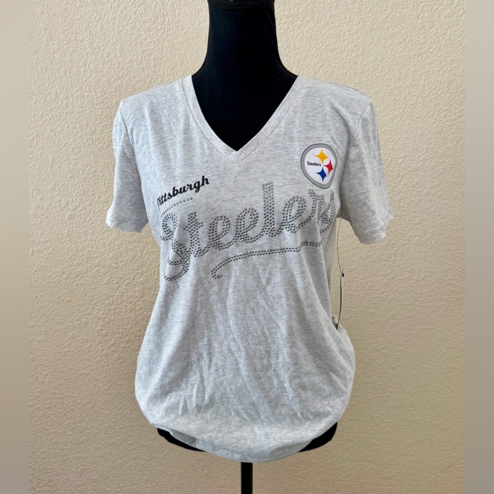 NWT Touch Stadium NFL Pittsburgh Steelers Women’s Grey TShirt Bling Medium